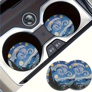 2pc. Van Gogh Starry Night Car Cup Holder/Coaster/Mats NIB